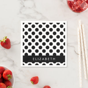Black and White Polka Dots, Dotted, Your Name Napkins