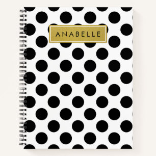 Black and White Polka Dots, Dotted, Your Name Notebook