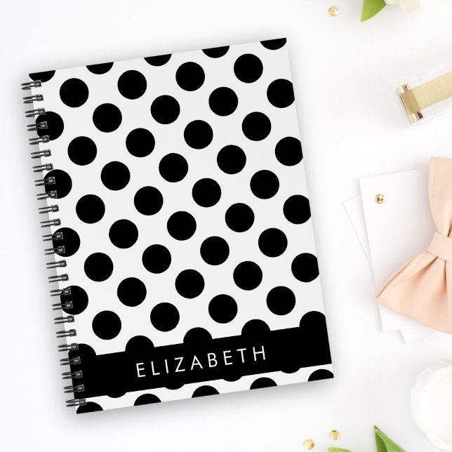 Black and White Polka Dots, Dotted, Your Name Notebook (Creator Uploaded)