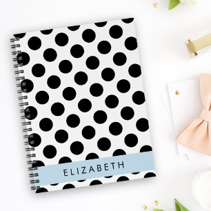 Black and White Polka Dots, Dotted, Your Name Notebook