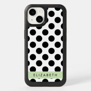 Black and White Polka Dots, Dotted, Your Name OtterBox iPhone 14 Case