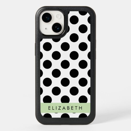 Black and White Polka Dots Dotted Your Name OtterBox iPhone 14 Case