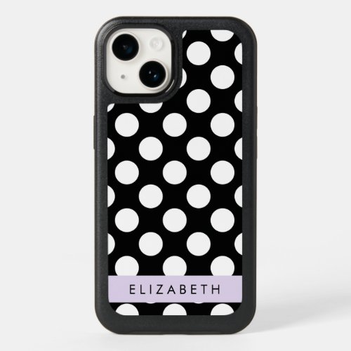 Black and White Polka Dots Dotted Your Name OtterBox iPhone 14 Case