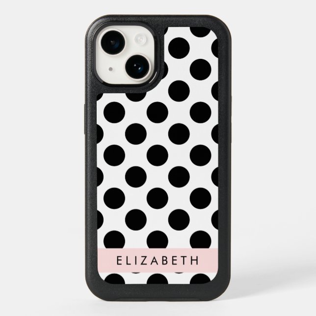 Black and White Polka Dots, Dotted, Your Name Otterbox iPhone Case (Back)