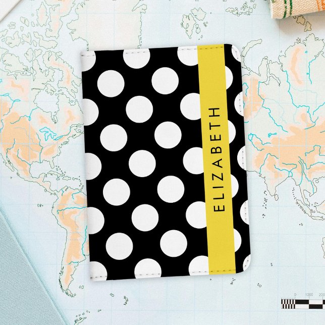 Black and White Polka Dots, Dotted, Your Name Passport Holder (Creator Uploaded)