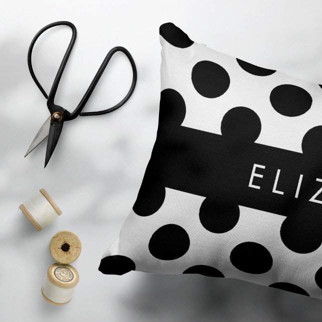 Black and White Polka Dots, Dotted, Your Name Pillow Case (Creator Uploaded)