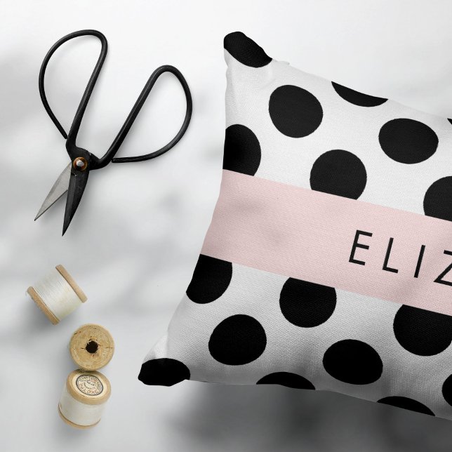 Black and White Polka Dots, Dotted, Your Name Pillow Case (Creator Uploaded)