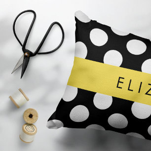 Black and White Polka Dots, Dotted, Your Name Pillow Case