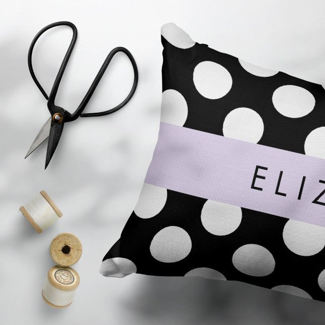 Black and White Polka Dots, Dotted, Your Name Pillow Case (Creator Uploaded)