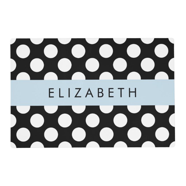 Black and White Polka Dots, Dotted, Your Name Placemat (Front)