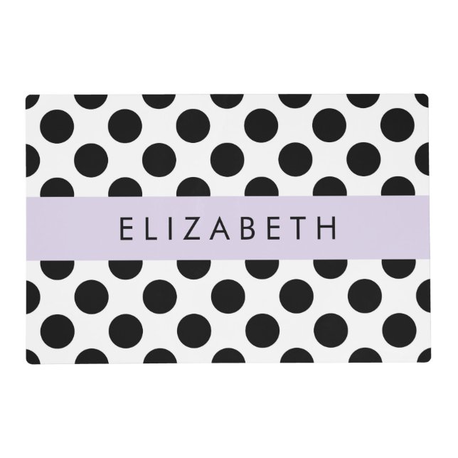 Black and White Polka Dots, Dotted, Your Name Placemat (Front)
