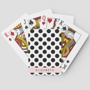 Black and White Polka Dots, Dotted, Your Name Poker Cards