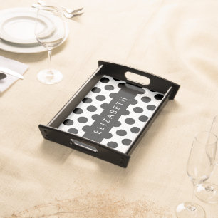 Black and White Polka Dots, Dotted, Your Name Serving Tray