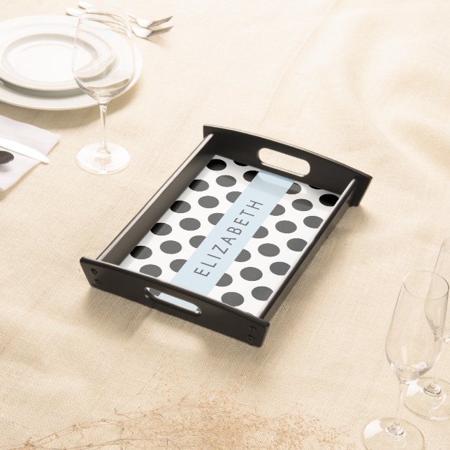 Black and White Polka Dots, Dotted, Your Name Serving Tray (Front)