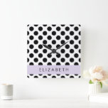 Black and White Polka Dots, Dotted, Your Name Square Wall Clock<br><div class="desc">Cute,  fun and adorable polka dot pattern in black and white color. Modern and trendy gift,  perfect for the polka dots lover in your life. Personalize by adding your name,  nickname,  monogram or initials.</div>