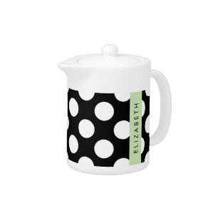 Black and White Polka Dots, Dotted, Your Name Teapot