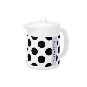 Black and White Polka Dots, Dotted, Your Name Teapot