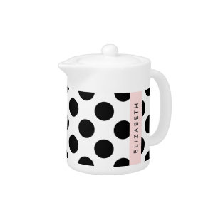 Black and White Polka Dots, Dotted, Your Name Teapot