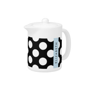 Black and White Polka Dots, Dotted, Your Name Teapot