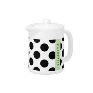 Black and White Polka Dots, Dotted, Your Name Teapot
