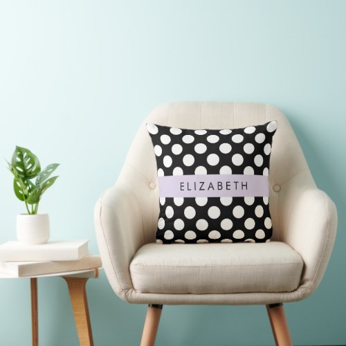 Black and White Polka Dots Dotted Your Name Throw Pillow