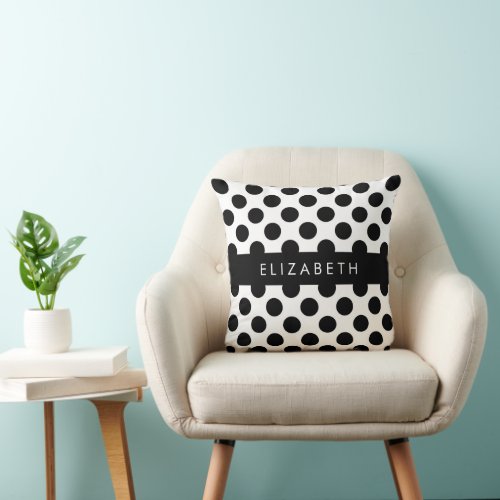 Black and White Polka Dots Dotted Your Name Throw Pillow