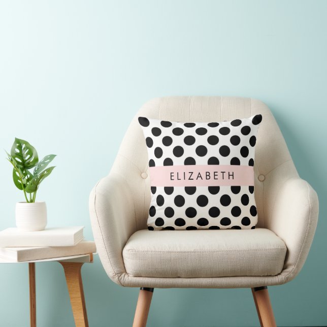 Black and White Polka Dots, Dotted, Your Name Throw Pillow (Chair)
