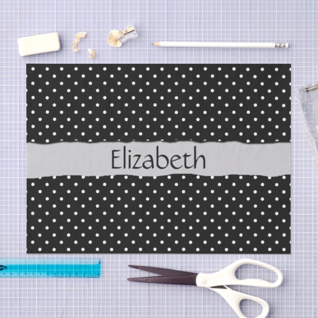 Black and White Polka Dots, Dotted, Your Name Tissue Paper (Craft)