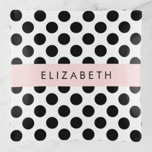 Black and White Polka Dots, Dotted, Your Name Trinket Tray