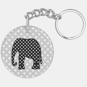 Black and White Polka Dots Elephant Keychain