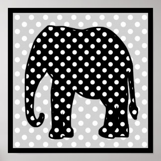 Black and White Polka Dots Elephant Poster