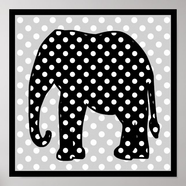 Black and White Polka Dots Elephant Poster (Front)