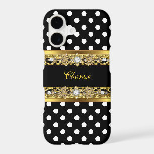 Black and White Polka Dots Floral Gold iPhone 17 Case