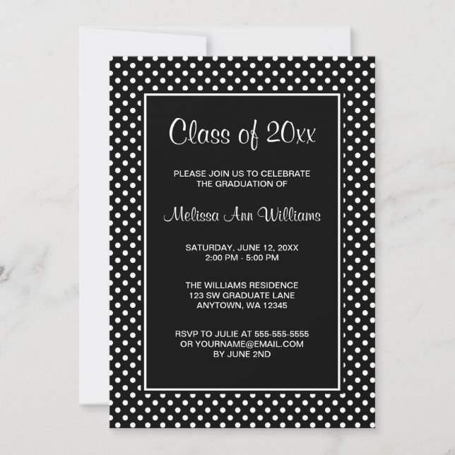 Black and White Polka Dots Graduation Announcement (Front)