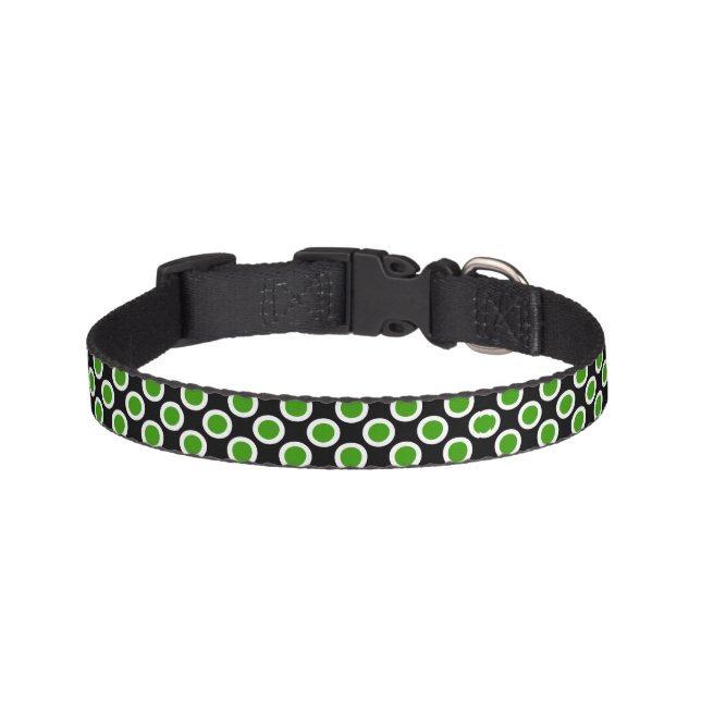 Black and White Polka Dots Green Dog Collar (Front)