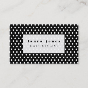 Black and White Polka Dots Hair Stylist Template Business Card