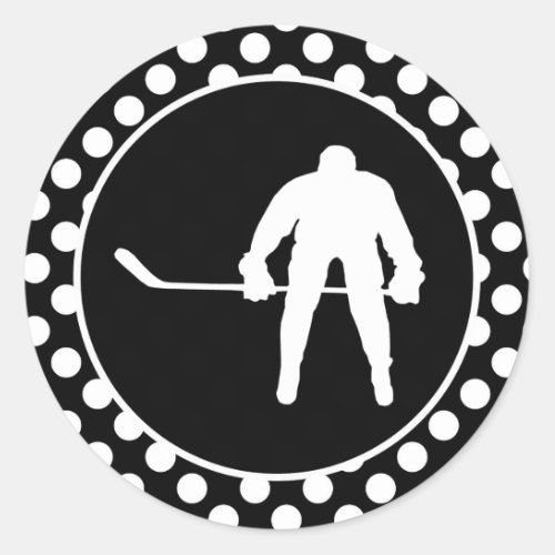 Black and White Polka Dots Hockey Classic Round Sticker