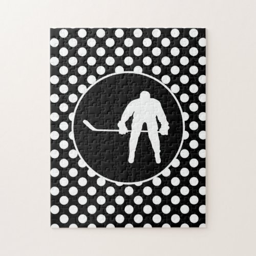 Black and White Polka Dots Hockey Jigsaw Puzzle