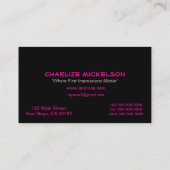 Black and White Polka Dots Hot Pink Name Plate Business Card (Back)