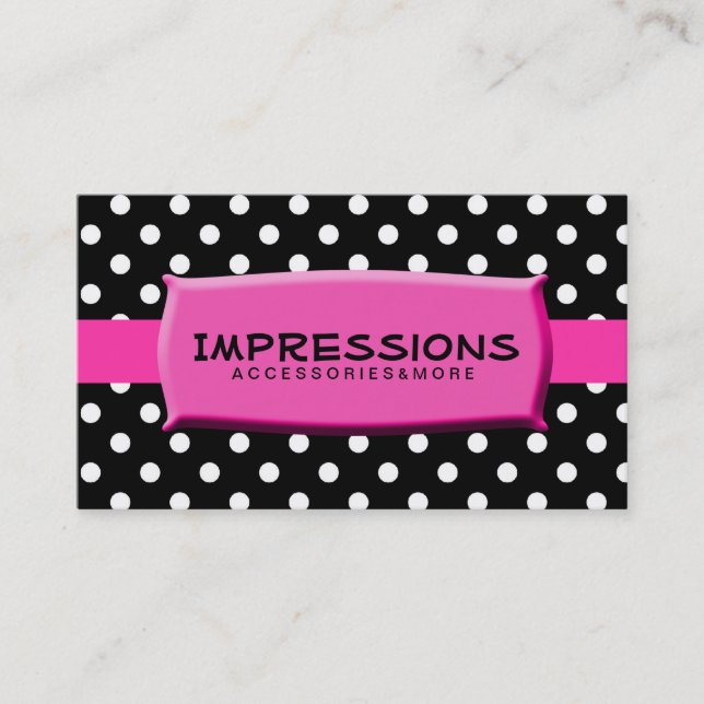 Black and White Polka Dots Hot Pink Name Plate Business Card (Front)