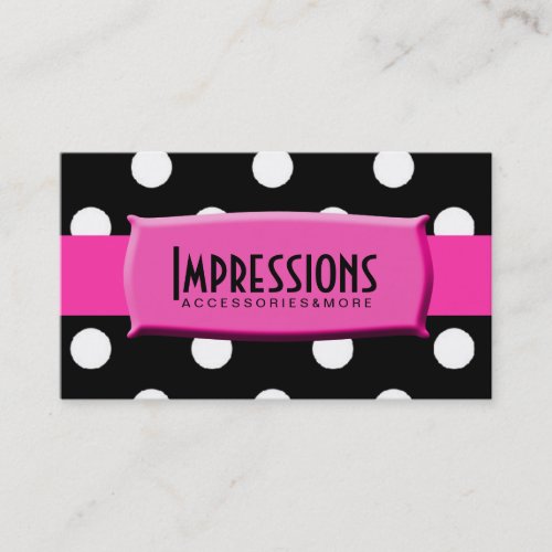 Black and White Polka Dots Hot Pink Name Plate Business Card