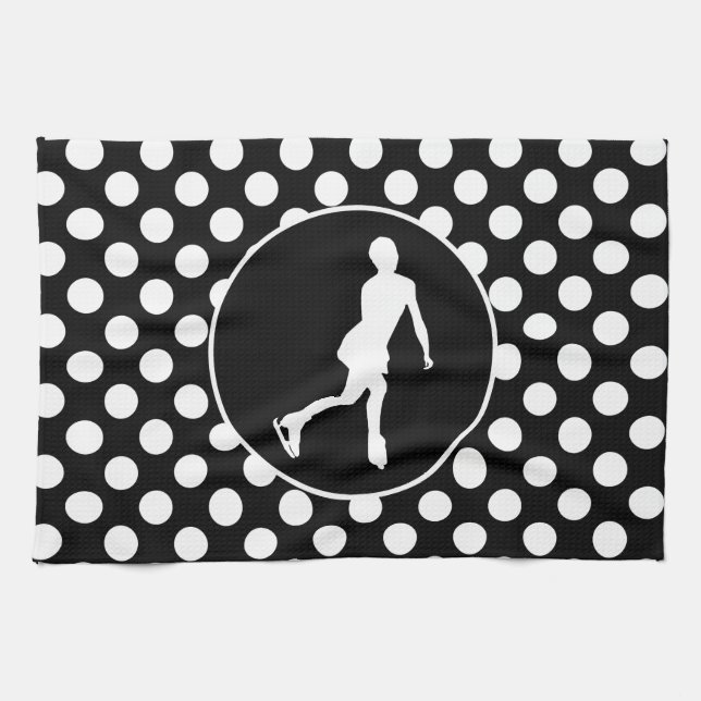 Black and White Polka Dots; Ice Figure Skating Towel (Horizontal)