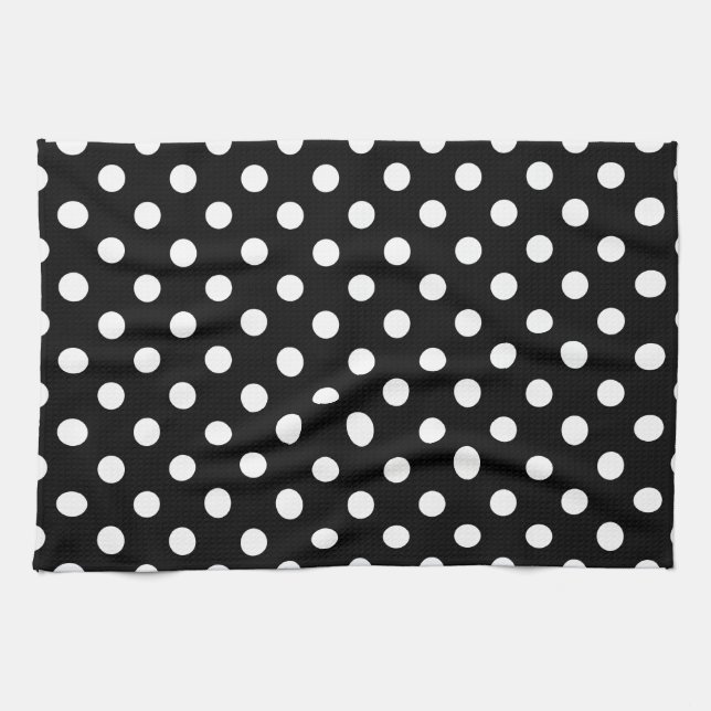 Black and White Polka Dots Kitchen Towel (Horizontal)
