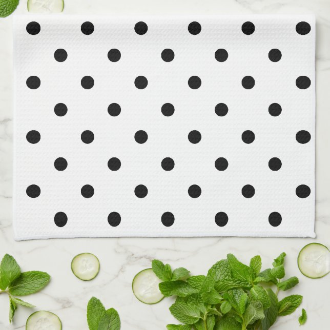 Black and White Polka Dots Kitchen Towel (Folded)