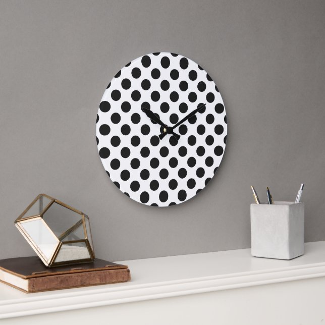 Black and White Polka Dots Large Clock (Office)