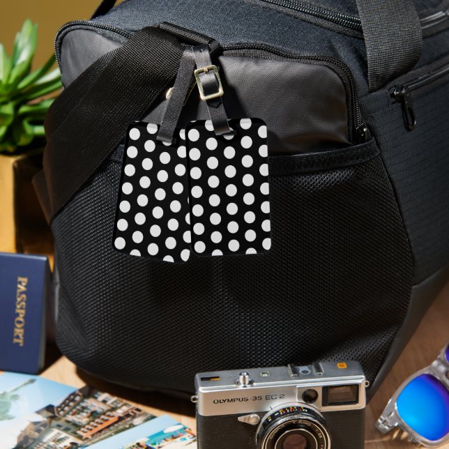 Black and White Polka Dots Luggage Tag (Front & Back)