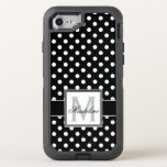 Black And White Polka Dots Monogrammed Otterbox Defender Iphone Se/8/7 Case at Zazzle