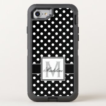 Black And White Polka Dots Monogrammed Otterbox Defender Iphone Se/8/7 Case by CoolestPhoneCases at Zazzle