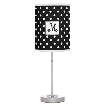 Black And White Polka Dots Monogrammed Table Lamp by hungaricanprincess at Zazzle