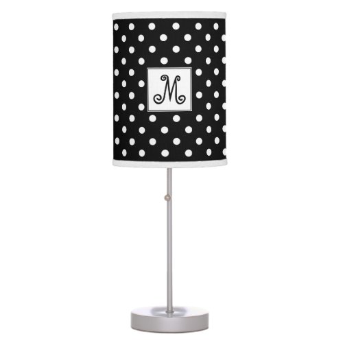 Black And White Polka Dots Monogrammed Table Lamp